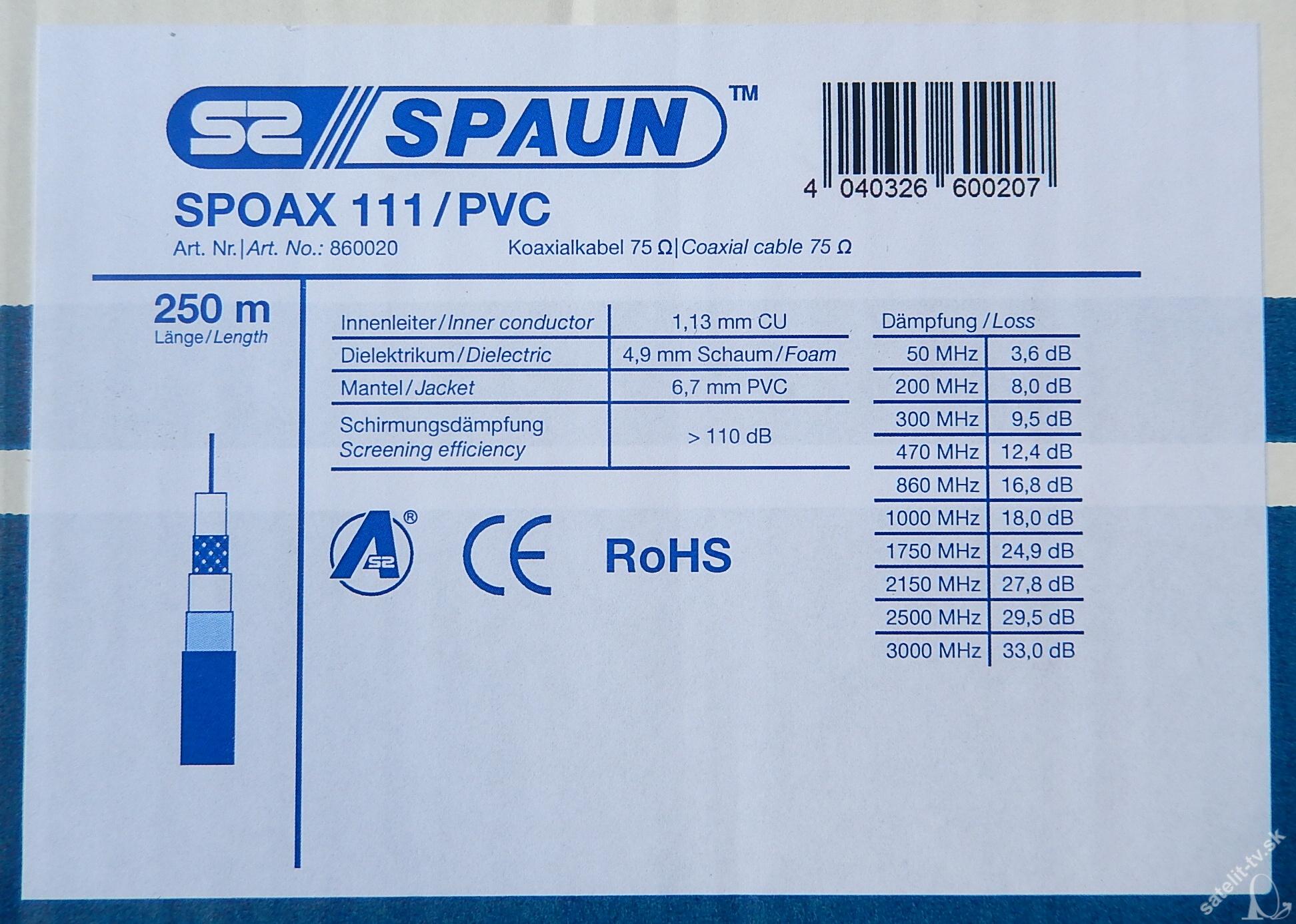Koaxiálny kabel SPAUN Spoax 111 -  110dB