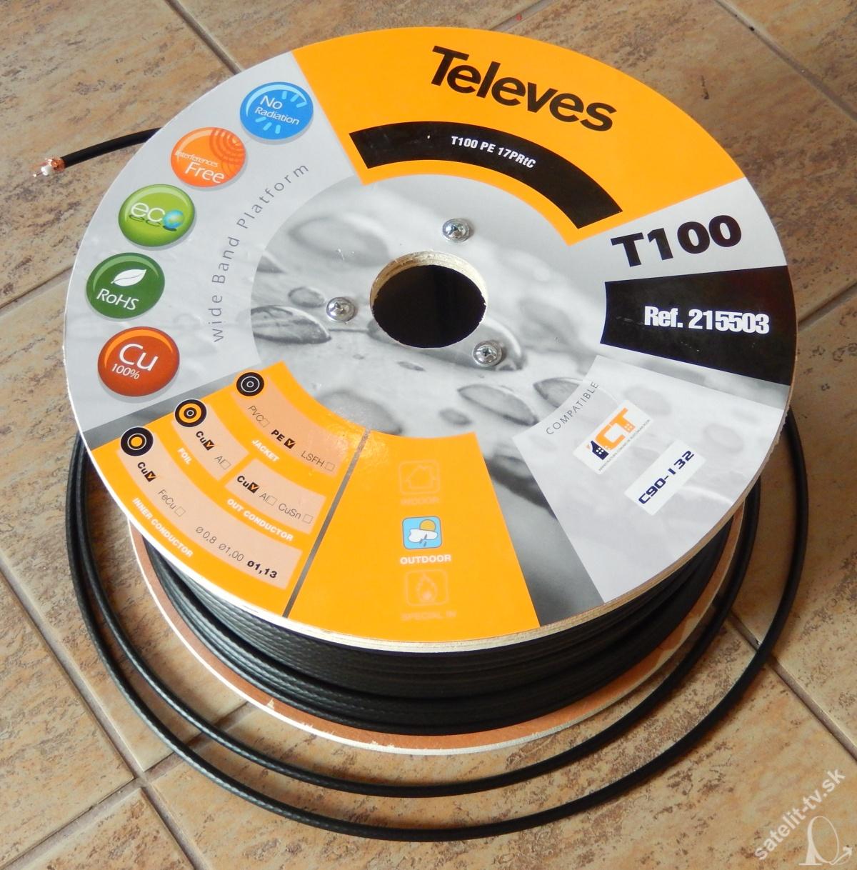 Koaxialny kabel Televes T-100 Cu black PE celomed vonkajší